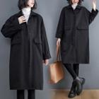 Button-up Long Trench Coat Black - One Size
