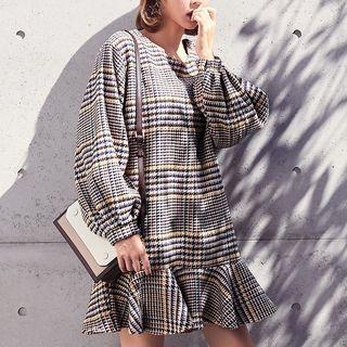 Houndstooth Ruffle Hem Pullover Dress 8209 - As Shown In Figure - One Size