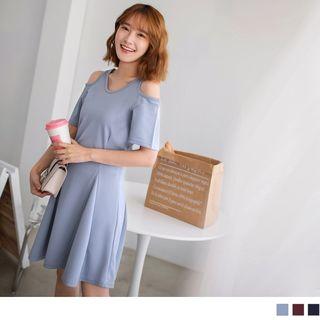 Cold Shoulder Short Sleeve A-line Dress