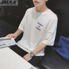 Drop-shoulder Cross Strap-side T-shirt