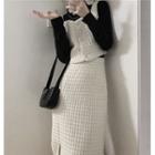 Buttoned Vest / Midi Straight-fit Skirt