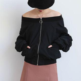 Zip Front Off-shoulder Top