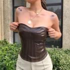Strapless Faux Leather Corset Top