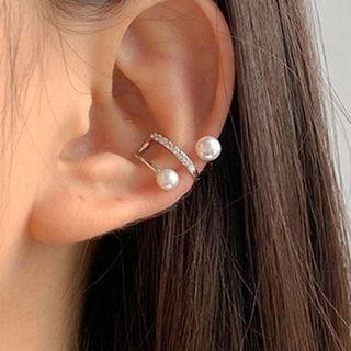 Faux Pearl Cz Ear Cuff 1 Pc - Right - Silver - One Size