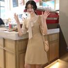 Set: Elbow-sleeve Blouse + Sleeveless A-line Dress