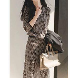 Set: Chevron Stripe Knit Top + Midi Knit Skirt