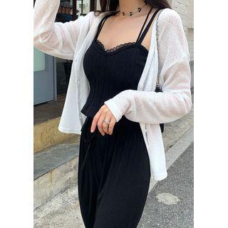 Linen Blend Sheer Knit Cardigan