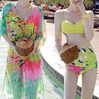 Printed Shirred Bikini Set