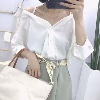 Plain Loose-fit Off-shoulder Blouse