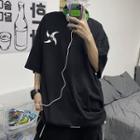 Elbow-sleeve Tai Chi Embroidered Print T-shirt