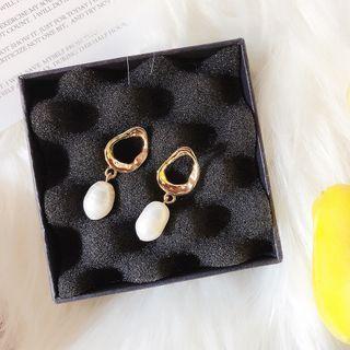 Alloy Hoop Irregular Pearl Dangle Earring 1 Pair - As Shown In Figure - One Size