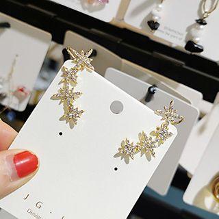 Rhinestone Star Earring 1 Pair - Gold & Transparent - One Size