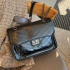 Faux Leather Chain Strap Shoulder Bag Black - One Size