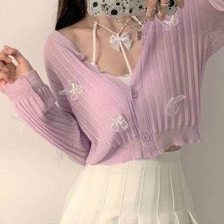 Lace Trim Cropped Camisole Top / Butterfly Detail Cardigan