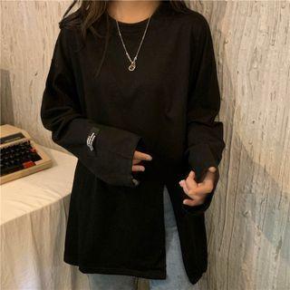 Round-neck Slit Hem Long-sleeve Top