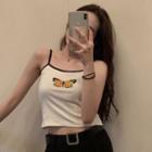 Spaghetti Strap Butterfly Print Crop Top