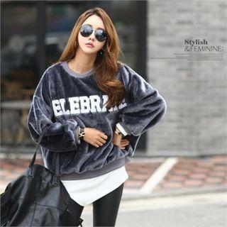 Letter Print Fuax-fur Sweatshirt