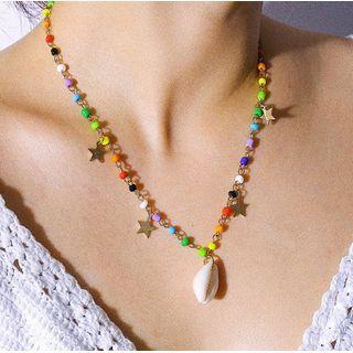 Star Shell Pendant Bead Necklace Gold - One Size