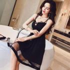 Strappy Sheer Panel A-line Dress
