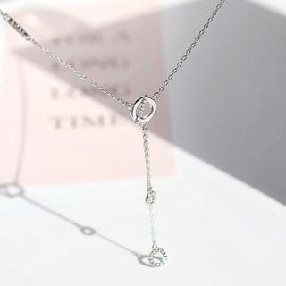 Rhinestone Pendant Y Necklace 1 Pc - Ring - Silver - One Size
