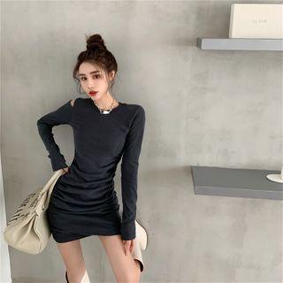 Long-sleeve Cold Shoulder Ruched Mini Bodycon Dress