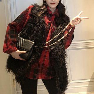 Furry Vest / Plaid Shirt