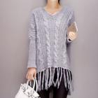 Fringe Hem Cable-knit Sweater