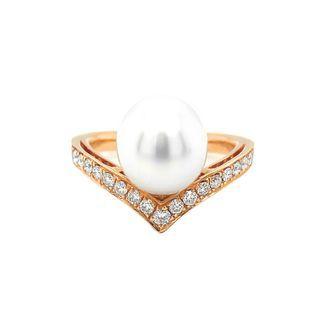 18k Rose Gold Vintage Design Ring Set With South Sea Pearl, Diamond 6.5