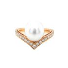 18k Rose Gold Vintage Design Ring Set With South Sea Pearl, Diamond 6.5