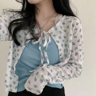 Floral Print Tie-front Cardigan