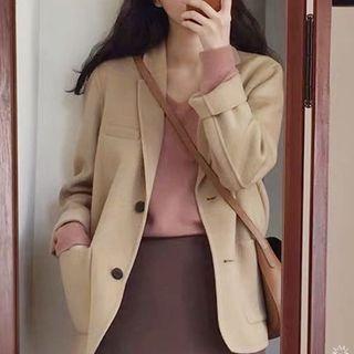 Long-sleeve Knit Top / Midi Pencil Skirt / Blazer
