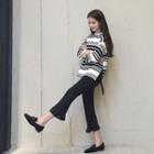 3/4-sleeve Striped T-shirt / Cropped Boot Cut Pants