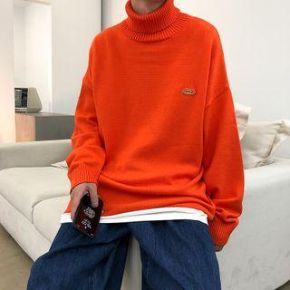 Long-sleeve Turtle Neck Patch Sweater