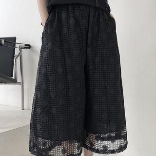 High-waist Embroidered Baggy Pants Black - One Size