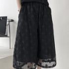 High-waist Embroidered Baggy Pants Black - One Size