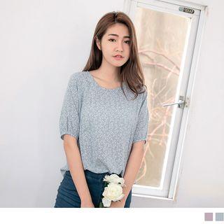 Short-sleeve Round Neck Floral Top