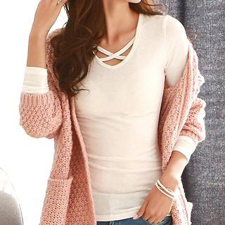 Long-sleeve Cross Strap Neck Top