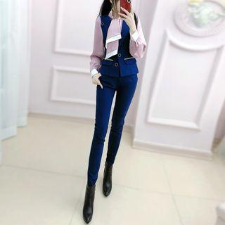 Set: Buttoned Vest + Straight-leg Dress Pants