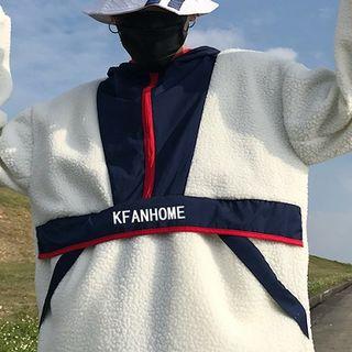 Color Panel Fleece Lettering Half-zip Sweatshirt