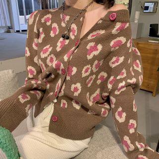 Leopard Print Cardigan Pink Print - Khaki - One Size