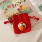 Crochet Knit Mini Drawstring Pouch Red - One Size