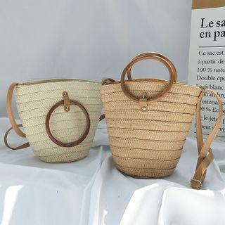 Round Handle Woven Bucket Bag