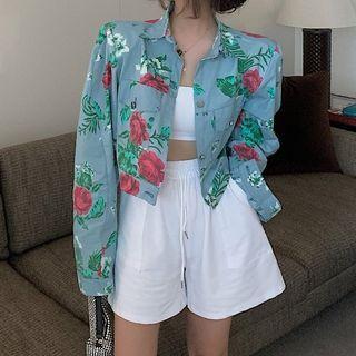 Floral Cropped Denim Jacket