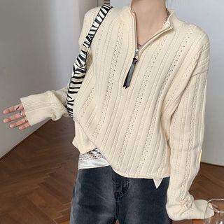 Half-zip Pointelle Knit Sweater