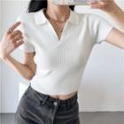 Short-sleeve V-neck Knit Polo Shirt