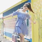 Off-shoulder Striped Mock Two-piece Dress