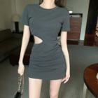 Short-sleeve Cut-out Mini Sheath Dress Gray - One Size