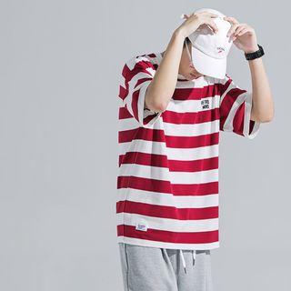 Couple Matching Elbow-sleeve Striped Oversized T-shirt