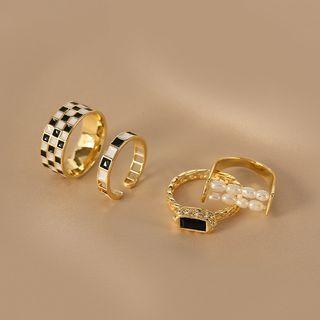 Faux Pearl / Checker Alloy Ring (various Designs)