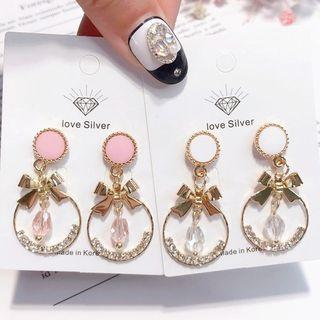 Rhinestone Bow Mini Hoop Dangle Earring